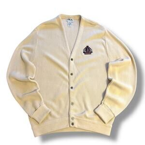 IZOD Cardigan Sweater Vintage 90s Mens XL Cream Logo Button Up Old Money Preppy